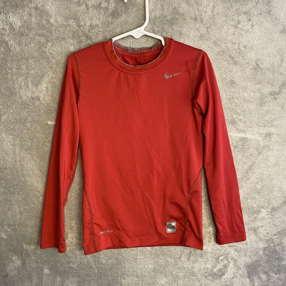 Nike Pro Combat Dri-Fit Compression Shirt Red Youth Small Long Sleeve